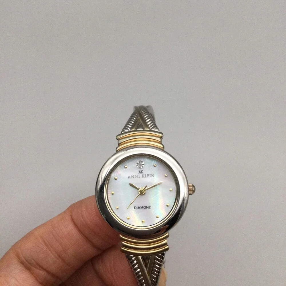 Anne Klein Womens Watch 25mm MOP Dial Silver Gold Two Tone New Battery 6.75